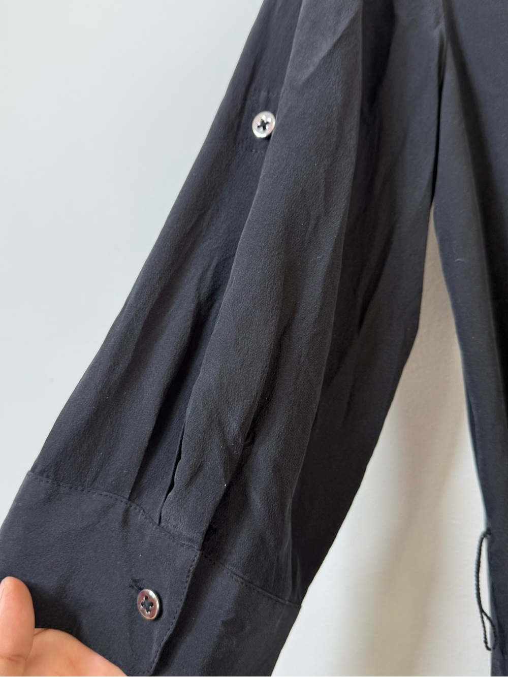 WHBM 100% Silk Black Button Down Utility Shirt Dress Size 10 LBD Work Minimalist - Picture 6 of 7